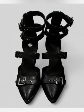 Midnight Hour Enchantress Black Vegan Leather Pointed Toe Buckle Heels